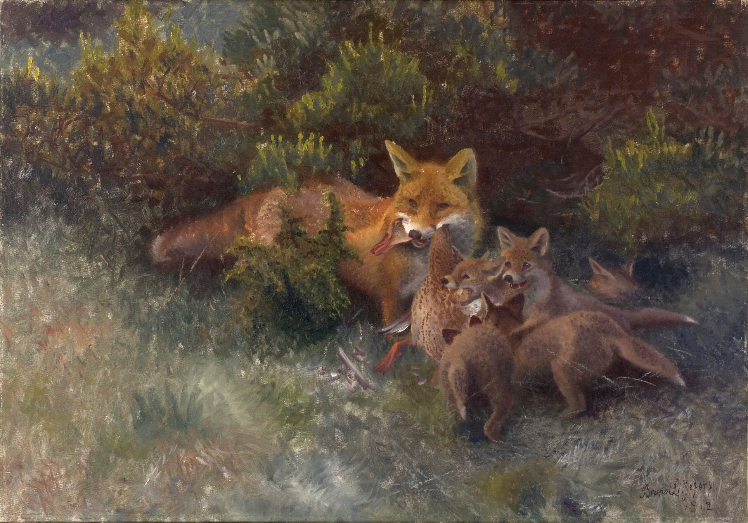 Fuchs mit ihren Jungen - Bruno Liljefors