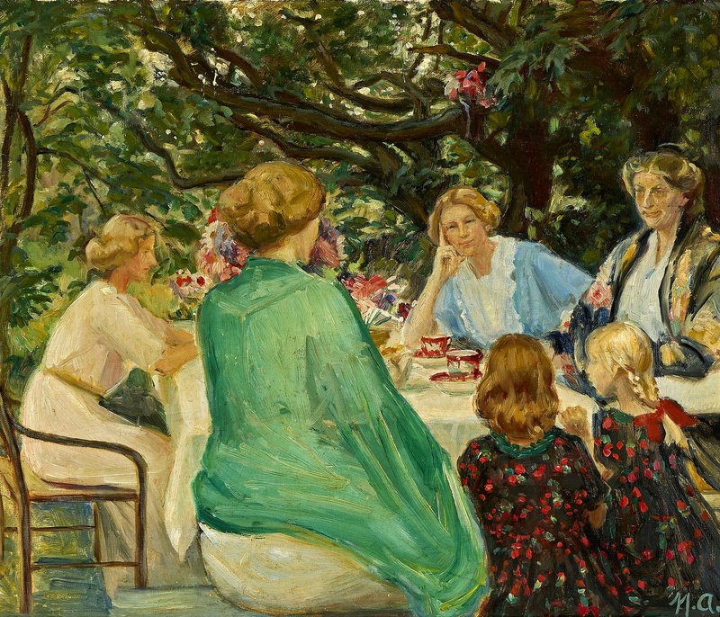 Eine gesellige Runde bei einer Tasse Kaffee in einem Garten in Skagen an einem Sommertag. – Michael Peter Ancher
