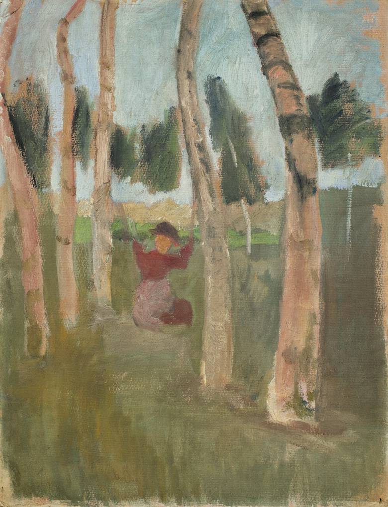 Birkenstämme mit schaukelndem Kind c1903 - Paula Modersohn-Becker