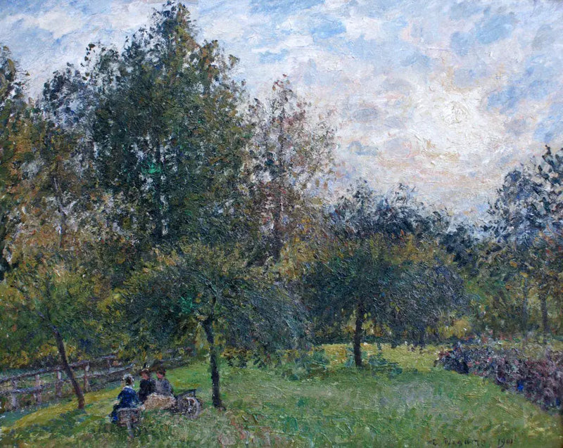 Apfelbäume und Pappeln im Sonnenuntergang, Eragny - Camille Pissarro