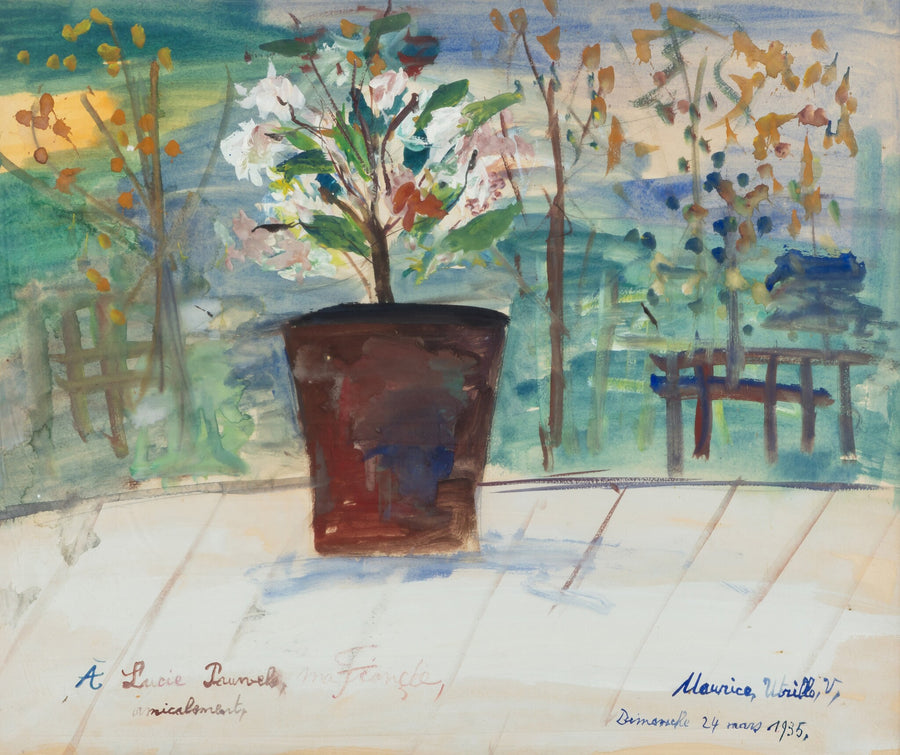 Pot de fleurs sur un fond de paysage (1935) - Maurice Utrillo