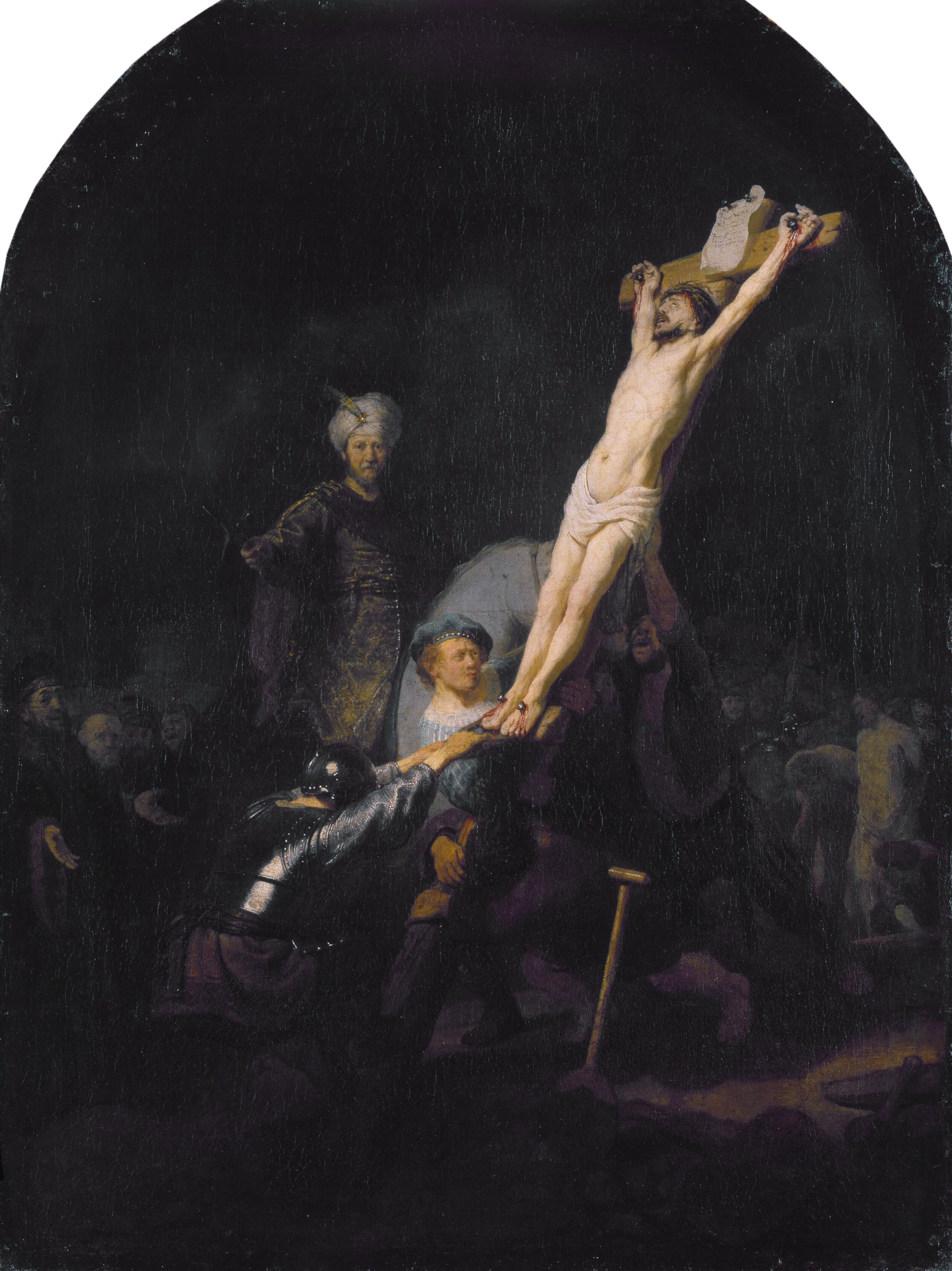 Reproduction du tableau « L'Érection de la croix - Rembrandt » par Alpha Reproduction en peinture à l’huile