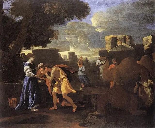 Eliezer und Rebekka am Brunnen oder Rebekka stillt den Durst von Eliezer. - Nicolas Poussin