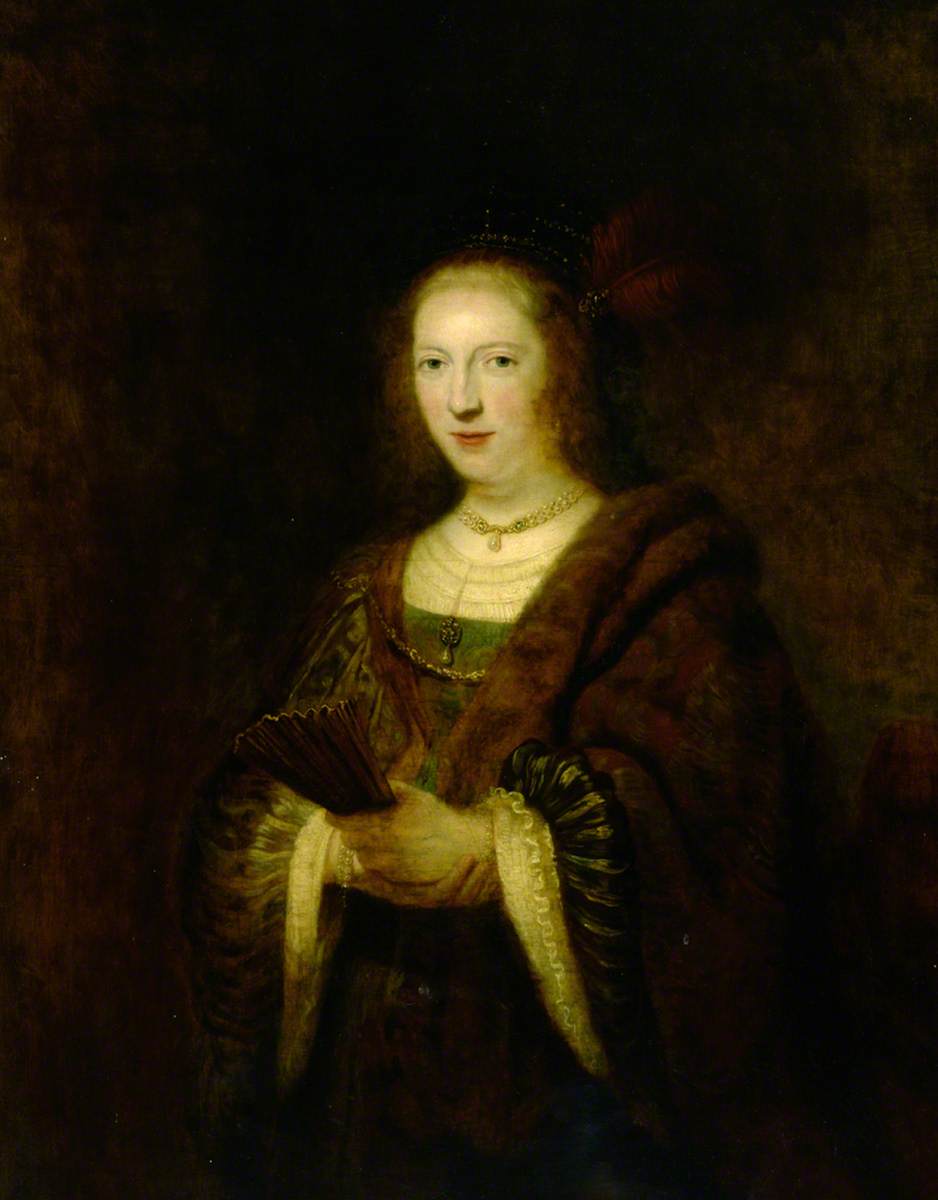 Reproduction du tableau « Dame tenant un éventail - Rembrandt » par Alpha Reproduction en peinture à l’huile