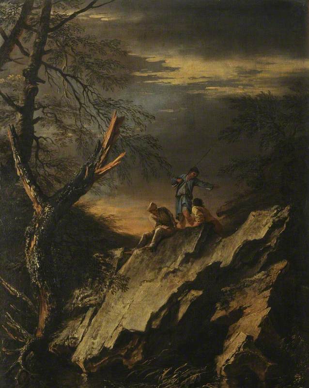 Paysage rocheux avec trois personnages - Salvator Rosa