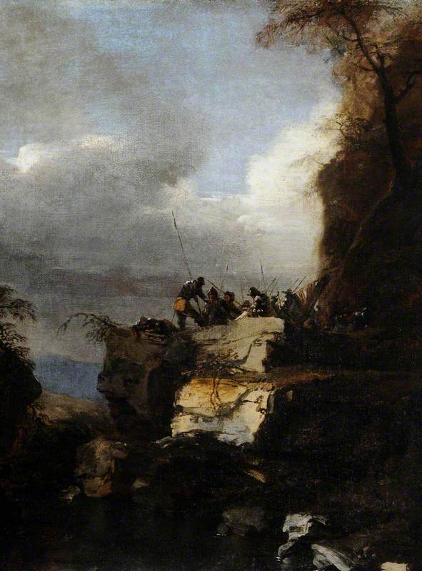 Un paysage du Sud avec des soldats - Salvator Rosa
