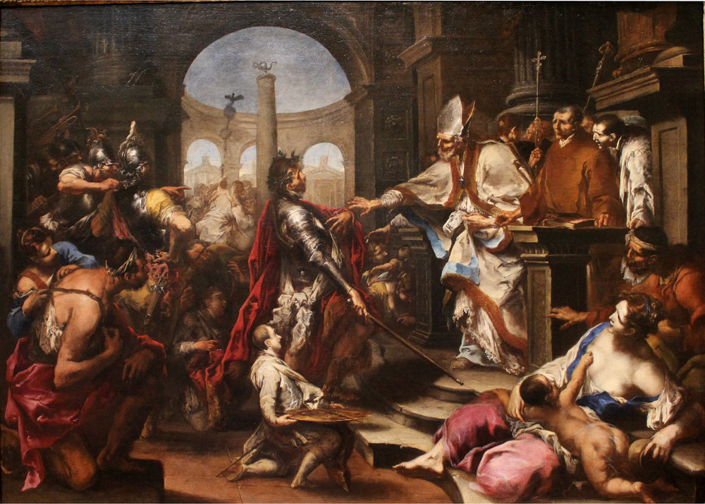 Théodose chassé de l'Église par saint Ambroise - Alessandro Magnasco image 1 tableau peint à l’huile sur toile