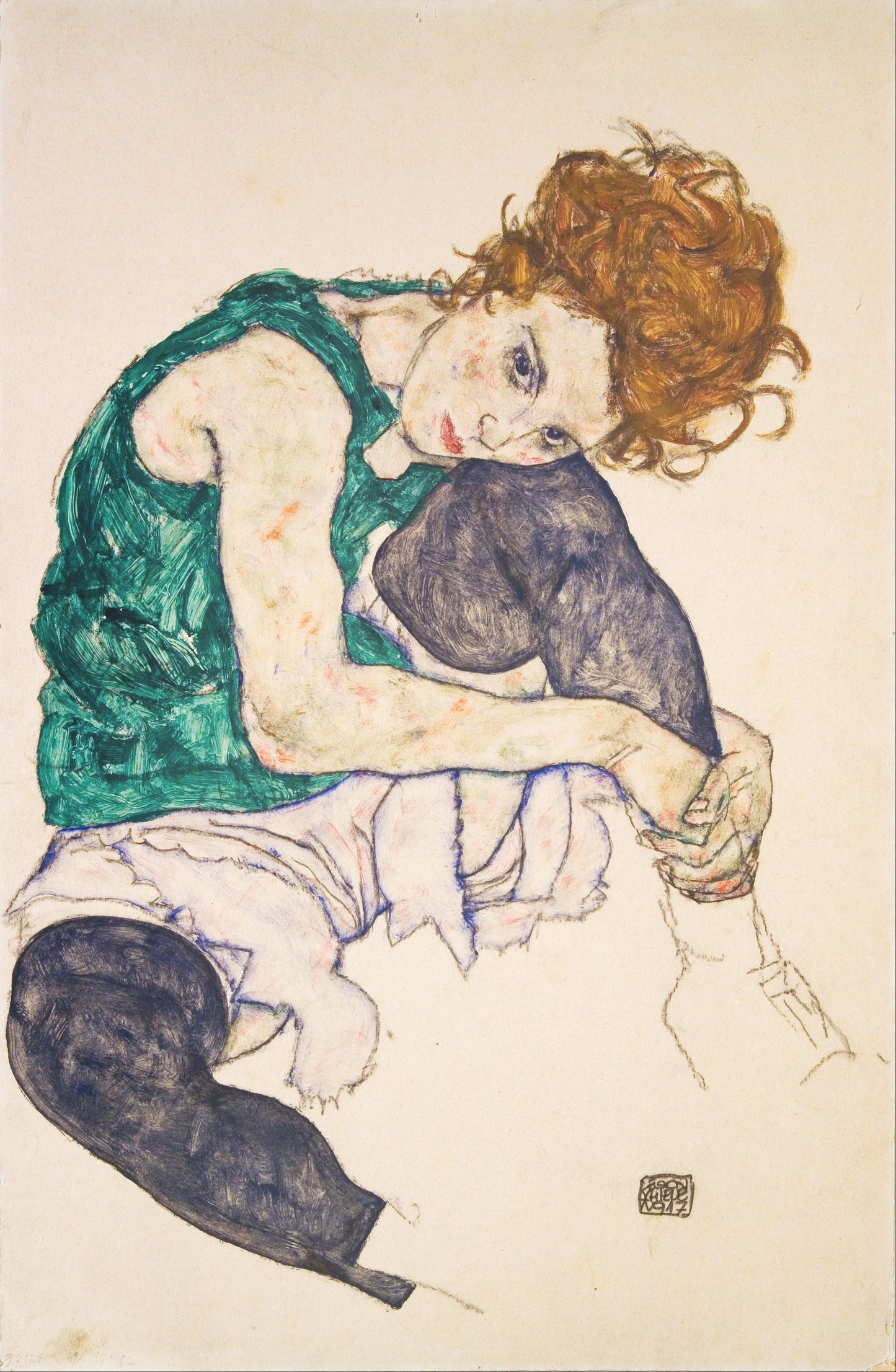 ✨ Sitzende Frau mit angezogenen Beinen (Adele Herms) - Egon Schiele