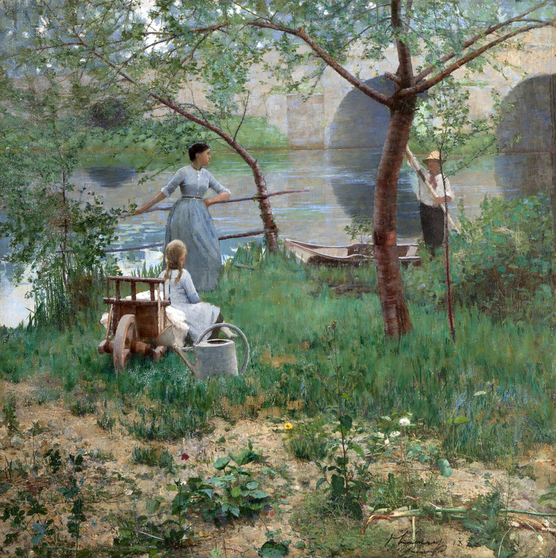 Sous le cerisier (anciennement intitulé « Sur le Loing, une conversation d'après-midi ») - John Lavery