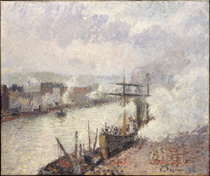 Dampfschiffe im Hafen von Rouen - Camille Pissarro