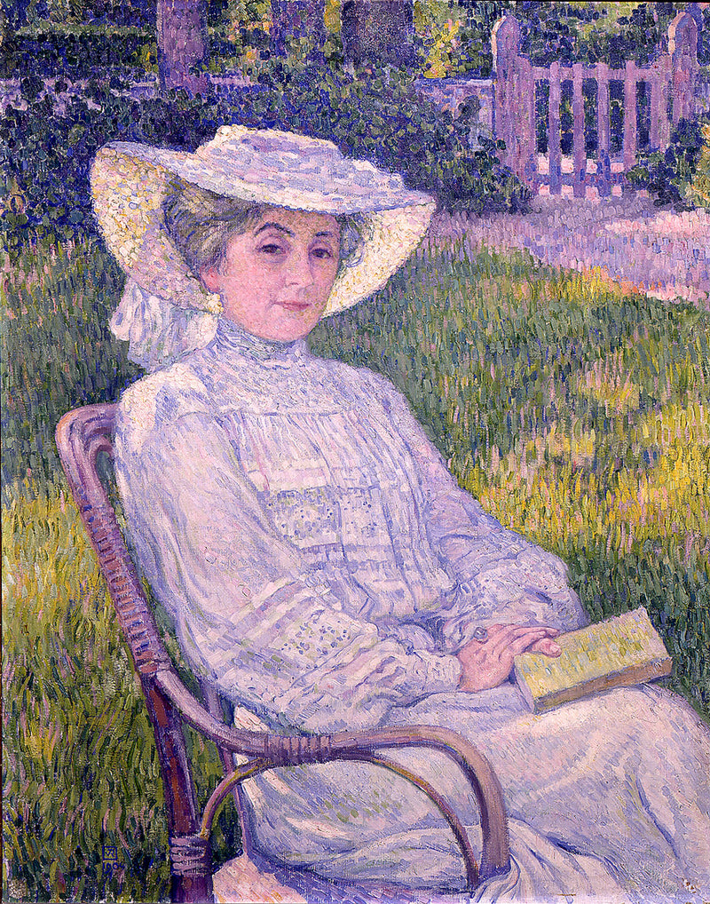 Das Mädchen in Weiß liest im Garten, in Mortgat - Théo van Rysselberghe