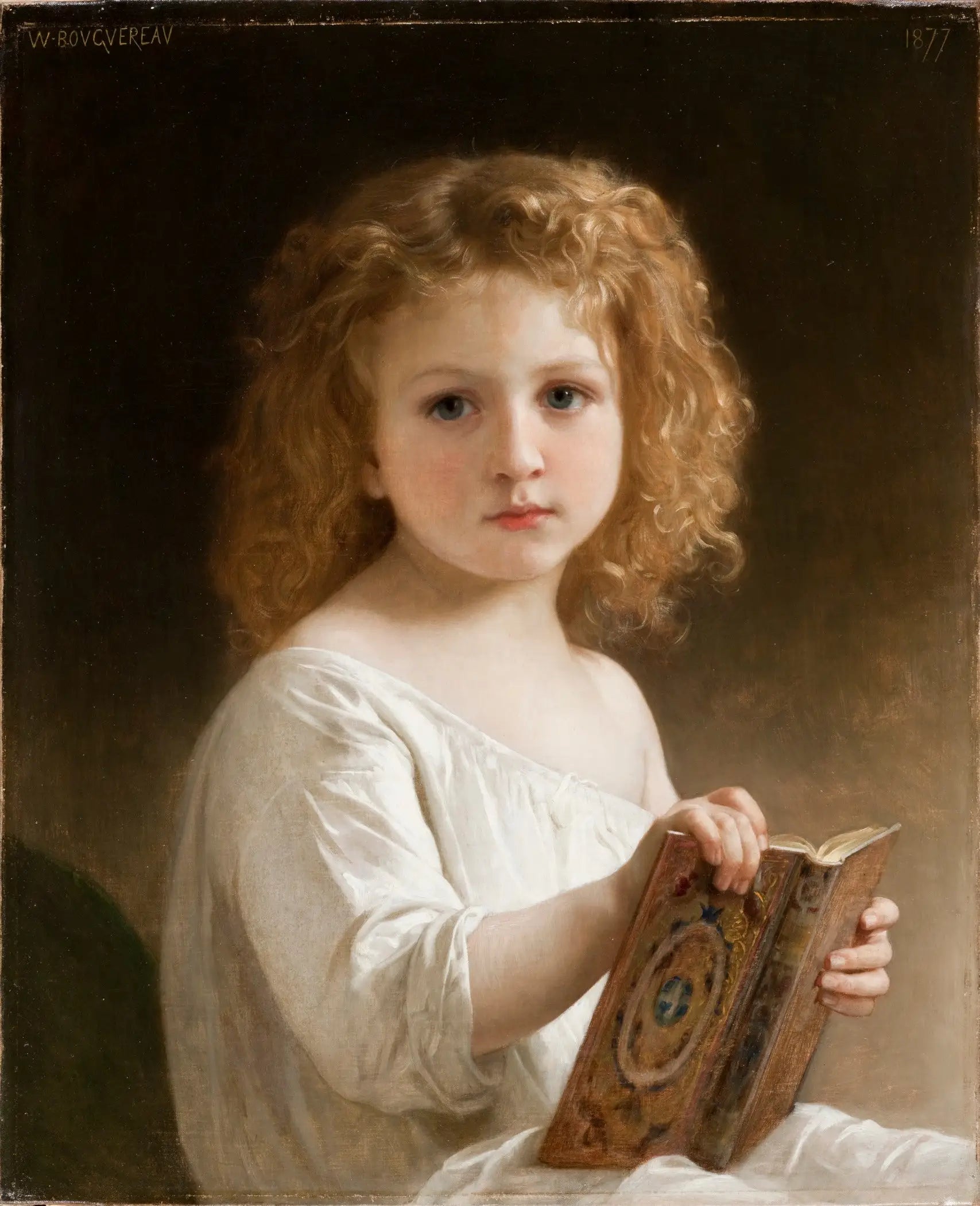 Reproduction du tableau « Le livre d'histoire - Bouguereau » par Alpha Reproduction en peinture à l’huile