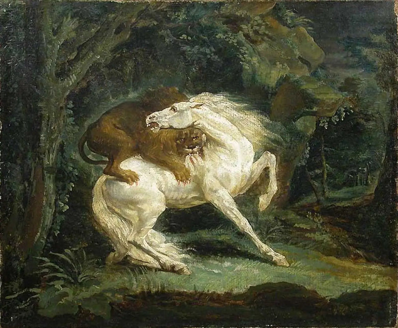 Pferd von einem Löwen angegriffen - Théodore Géricault
