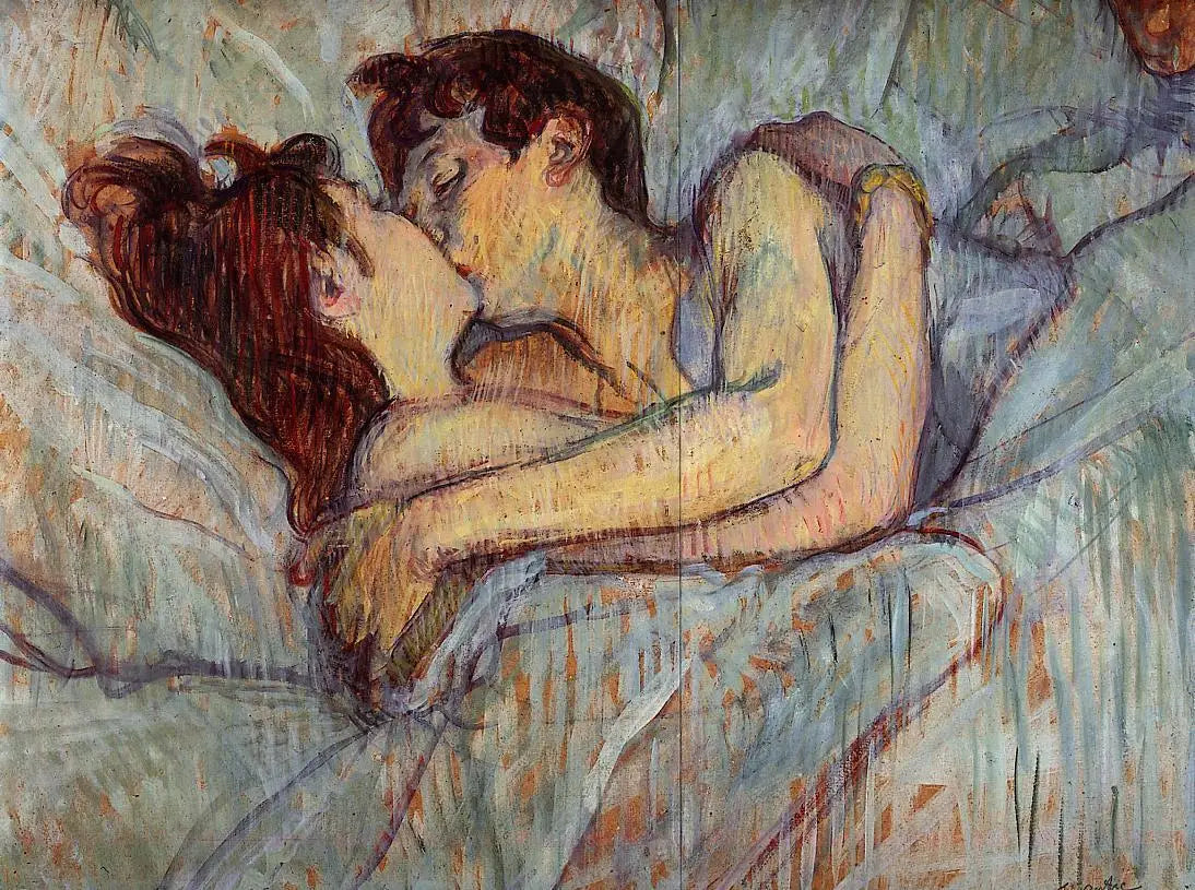 Reproduction du tableau « Dans le lit, le baiser - Henri de Toulouse-Lautrec » par Alpha Reproduction en peinture à l’huile