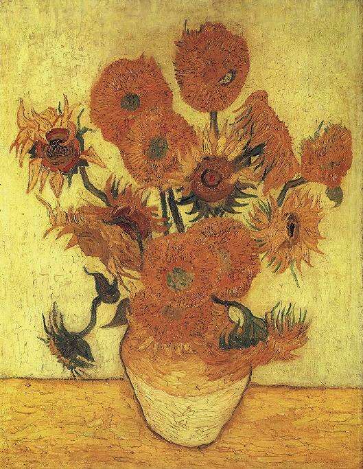 🌻 Sonnenblumen (grün-gelber Hintergrund) – Vincent van Gogh (1889, Replik der vierten Version)