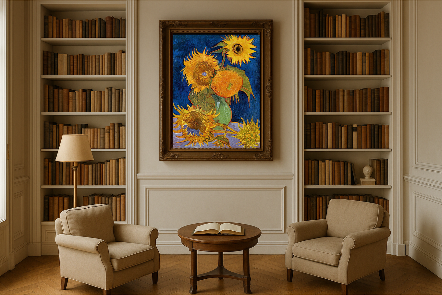 🌻 Sonnenblumen (königsblauer Hintergrund) – Vincent van Gogh (1888)