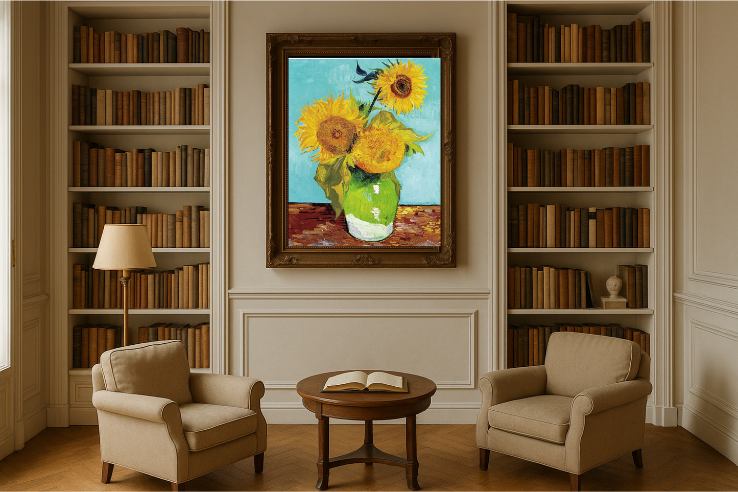 🌻 Sonnenblumen (türkisfarbener Hintergrund) – Vincent van Gogh (1888)