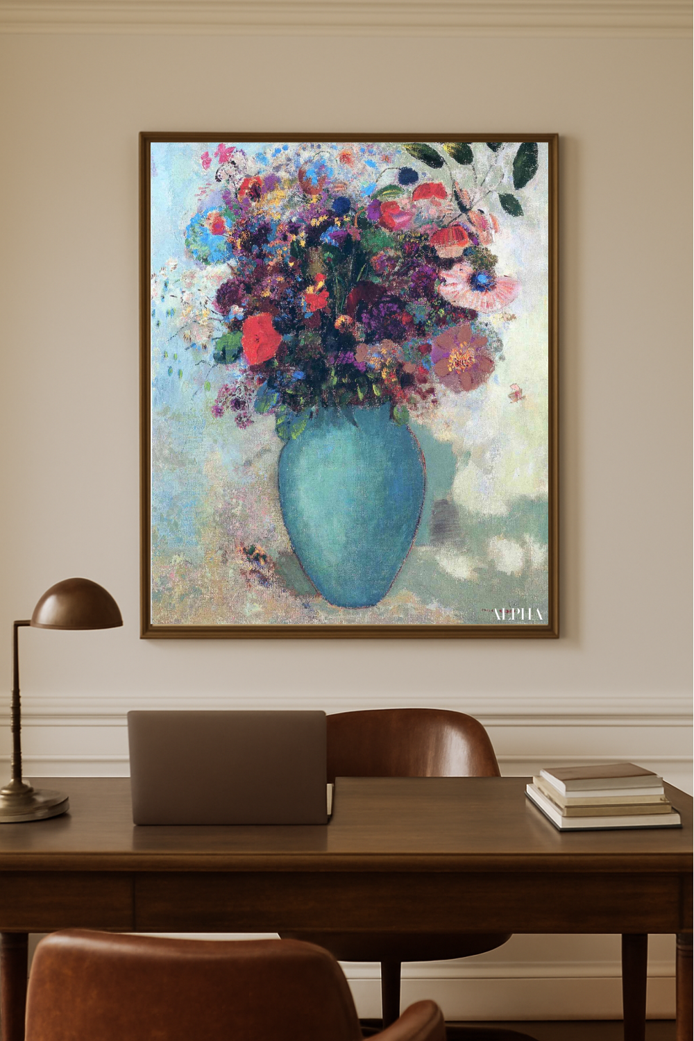 Blumen in einer türkisfarbenen Vase - Odilon redon
