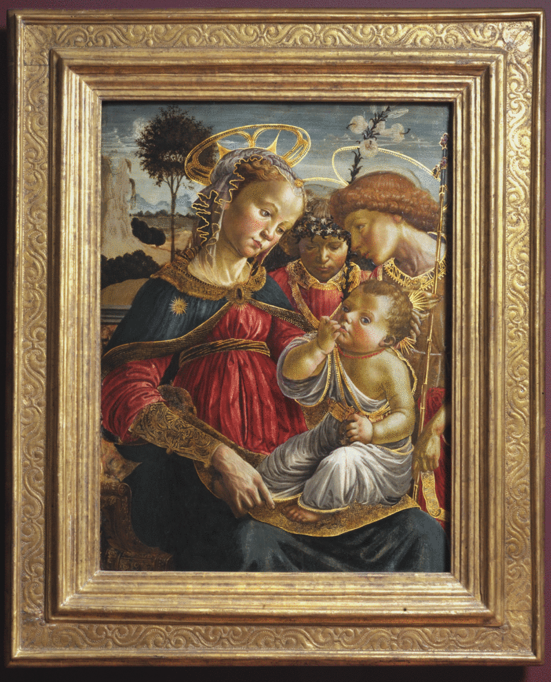Die Jungfrau, der heilige Johannes der Täufer und ein Engel, der das Jesuskind anbetet - Sandro Botticelli