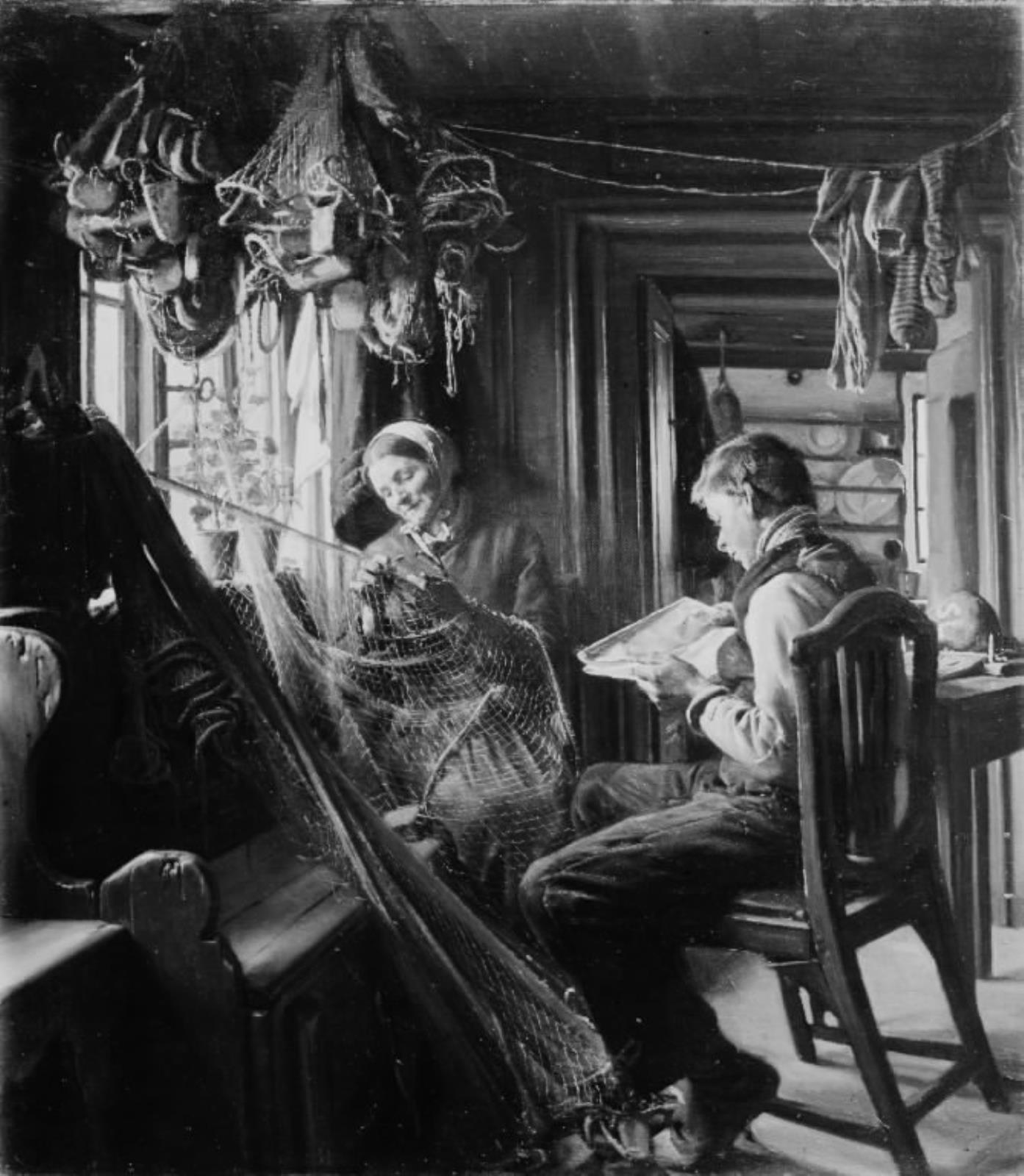 Moder et son. Intérieur de la maison et du fiskerhus - Viggo Johansen