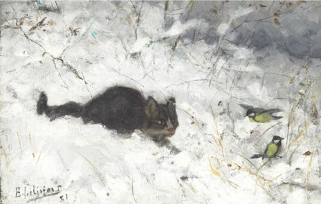 Jagd, Katze und Kohlmeisen in einer Winterlandschaft - Bruno Liljefors