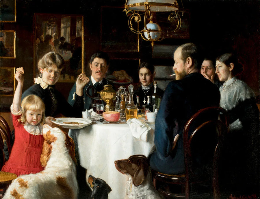 Beim Mittagessen am Tisch. – Michael Peter Ancher