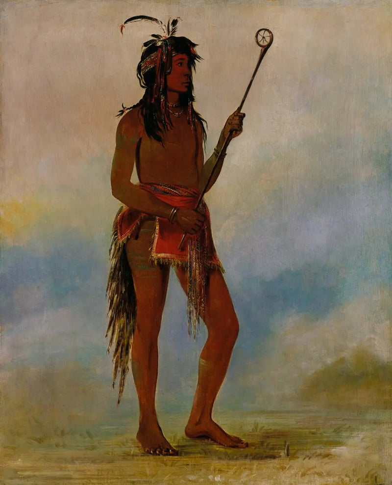 Ah-nó-je-nahge, der auf beiden Seiten steht, ein distinguierter Ballspieler - George Catlin