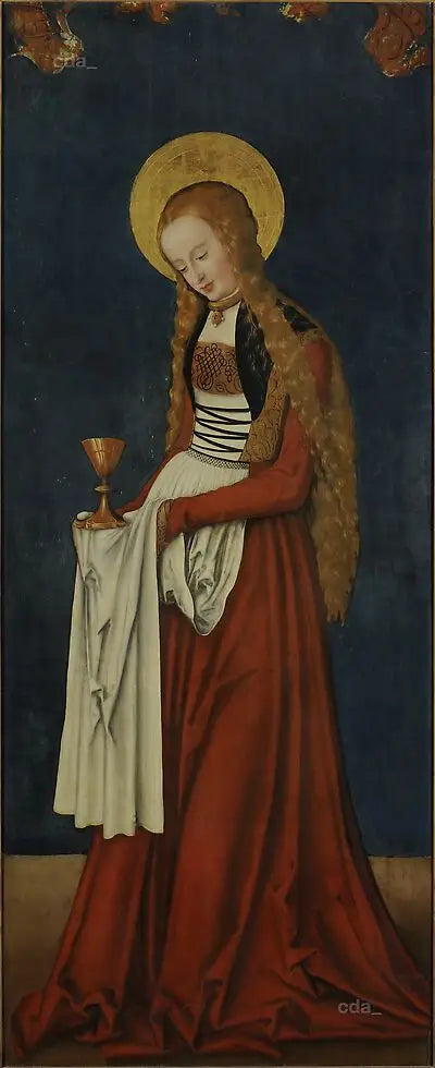 Flügel des Chorgestühls im westlichen Teil des Naumburger Doms [Außenflügel]: Heilige Barbara [extérieur] - Lucas Cranach der Ältere