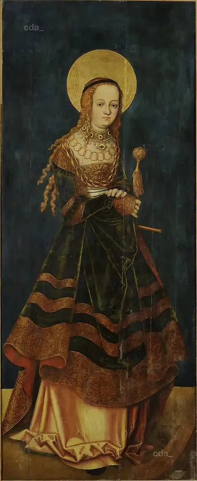 Flügel des Chorgestühls im westlichen Seitenschiff des Naumburger Doms [linker Flügel]: Heilige Katharina [[extérieur]] - Lucas Cranach der Ältere