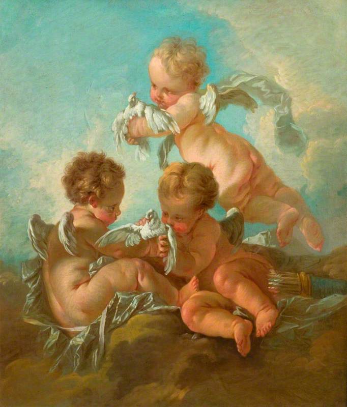 Luft : Drei Putti mit Vögeln - François Boucher
