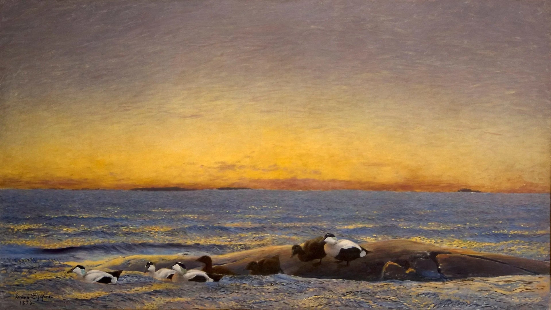 Ambiance matinale au bord de la mer - Bruno Liljefors image 1 copie de tableau peinte à la main