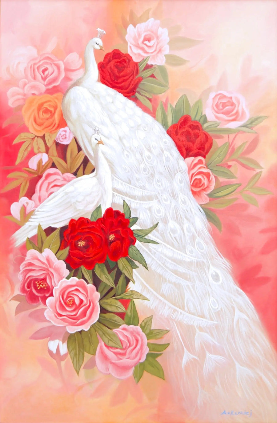 Liebe und weißer Pfau | 60 x 90 cm