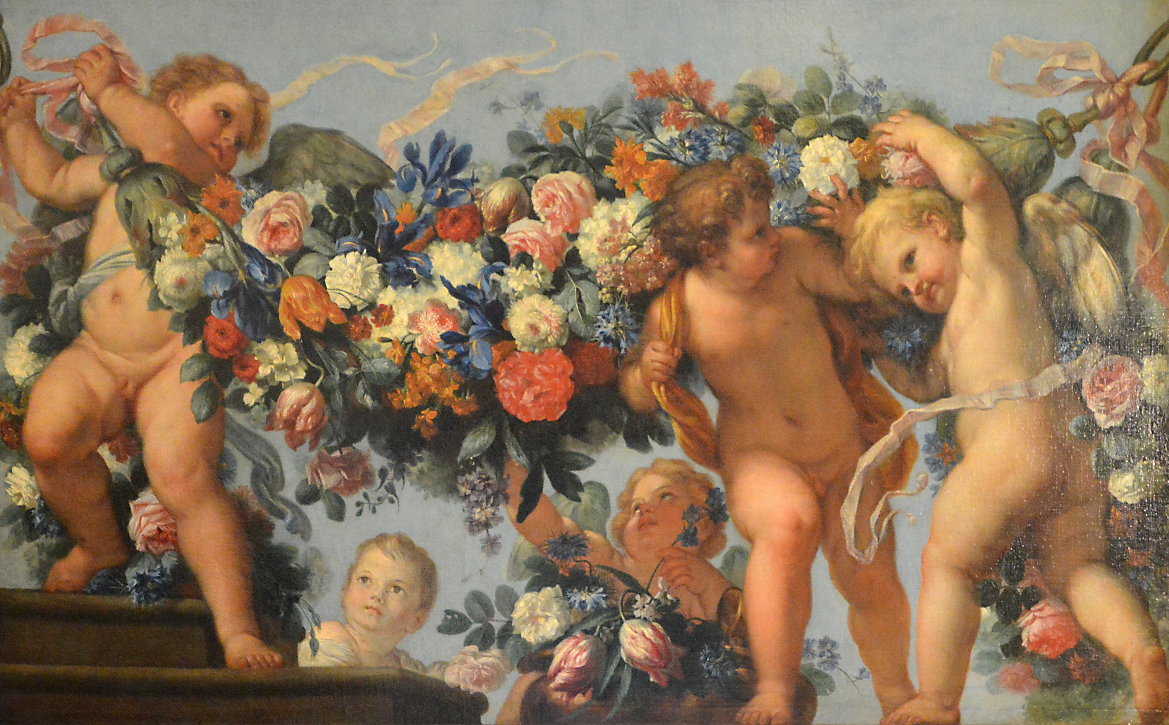 Amours et guirlande de fleurs - Carlo Maratta image 1 copie peinte à la main à l’huile