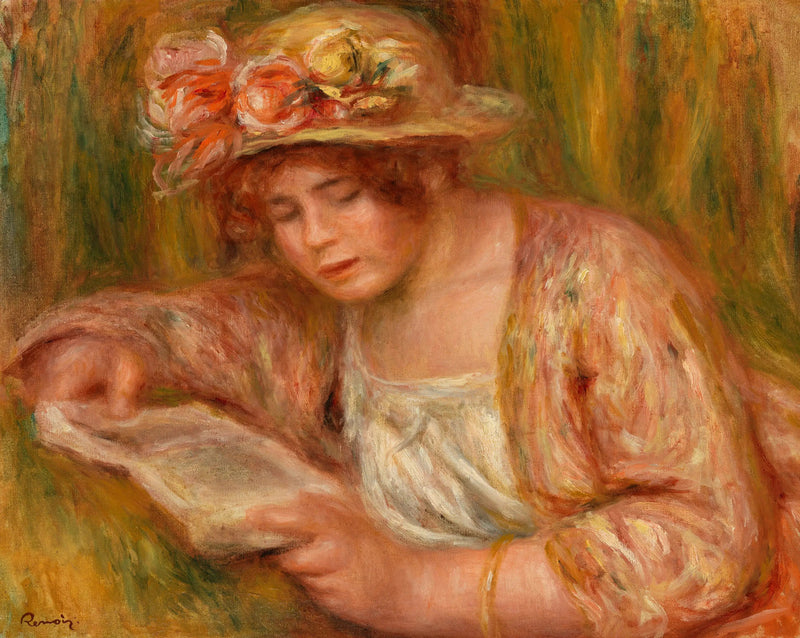 Andrée mit Hut, lesend (Andrée en chapeau, lisant) - Pierre-Auguste Renoir