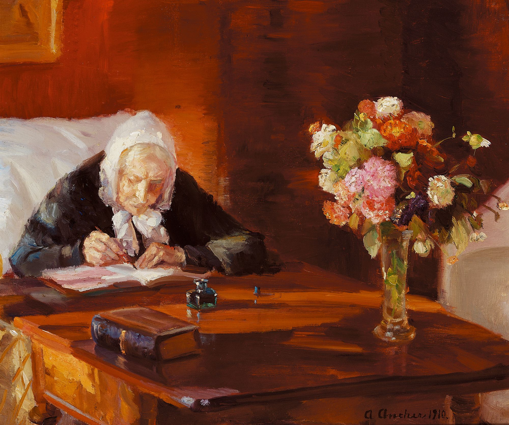 Ane Hedvig Brøndum à sa table - Anna Ancher image 1 reproduction réalisée par Alpha Reproduction