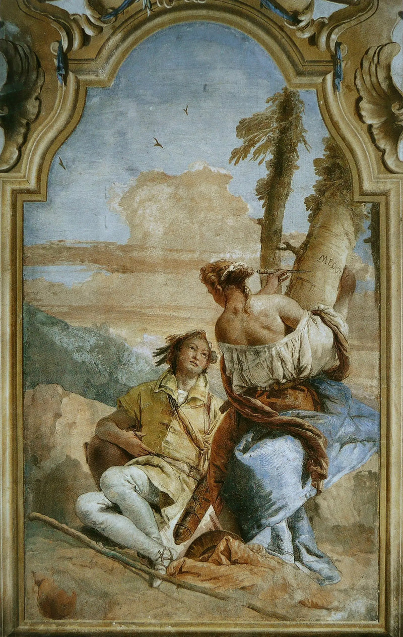 Angelica graviert den Namen Medoro auf einen Baum - Giovanni Battista Tiepolo
