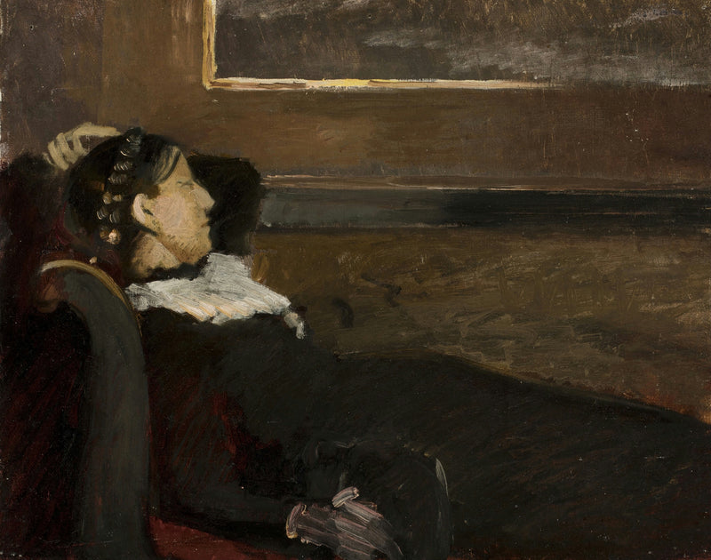 Anna Ancher ruht sich im Speisesaal von Bründum aus. – Michael Peter Ancher
