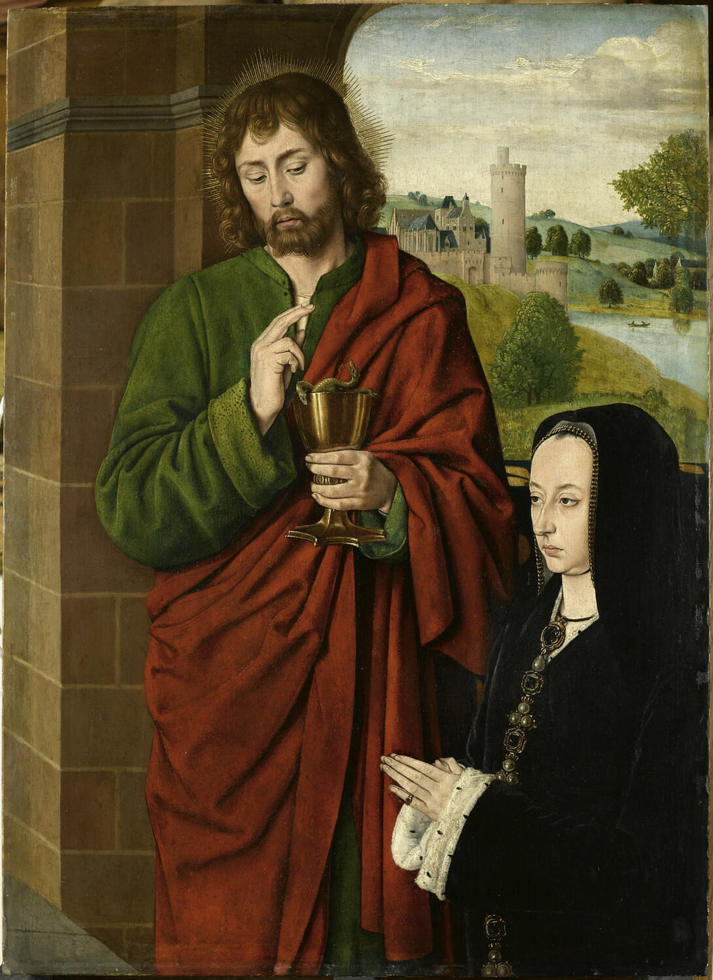 Anne de France, dame de Beaujeu, duchesse de Bourbon, présentée par saint Jean l'évangéliste - Jean Hey image 1 tableau peint à l’huile sur toile
