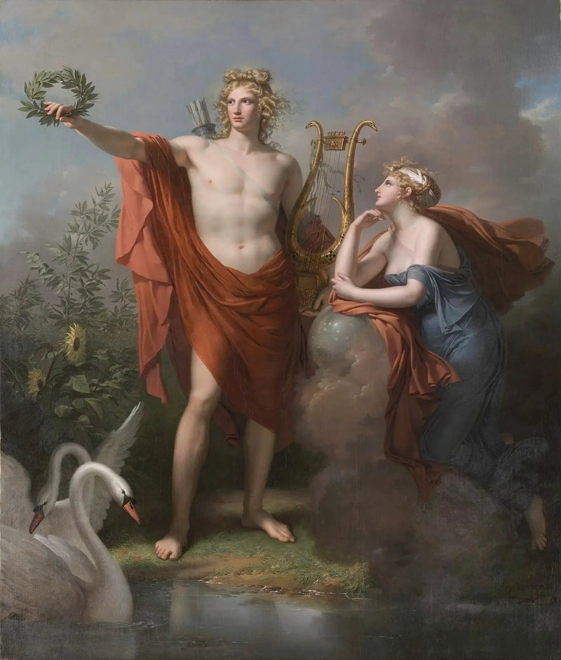 Apollon, Gott des Lichts, der Beredsamkeit und der Schönen Künste, begleitet von Urania, Muse der Astronomie