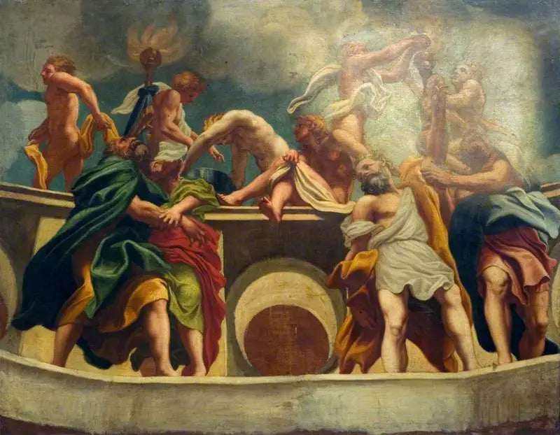 Apostel und Engel bei der Himmelfahrt (Kopie der Freske der Kuppel des Doms von Parma) - Antonio da Correggio