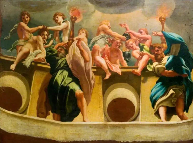 Apostel und Engel bei der Himmelfahrt (Kopie der Freske der Kuppel des Doms von Parma) - Antonio da Correggio