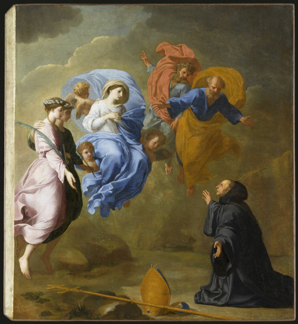 Apparition de la Vierge accompagnée de sainte Agnès et de sainte Thècle à saint Martin - Eustache Le Sueur image 1 copie de tableau peinte à la main
