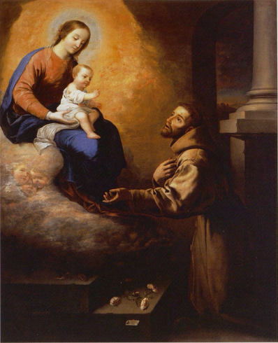 Erscheinung der Jungfrau und des Jesuskindes bei St. Franziskus in der Portioncule - Francisco de Zurbarán
