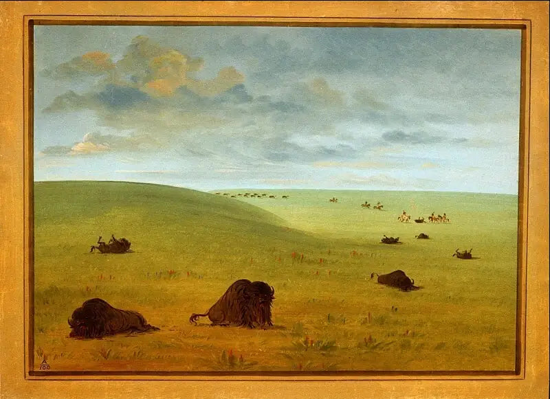 Après la chasse au bison - Sioux - George Catlin image 1 reproduction artisanale de tableau