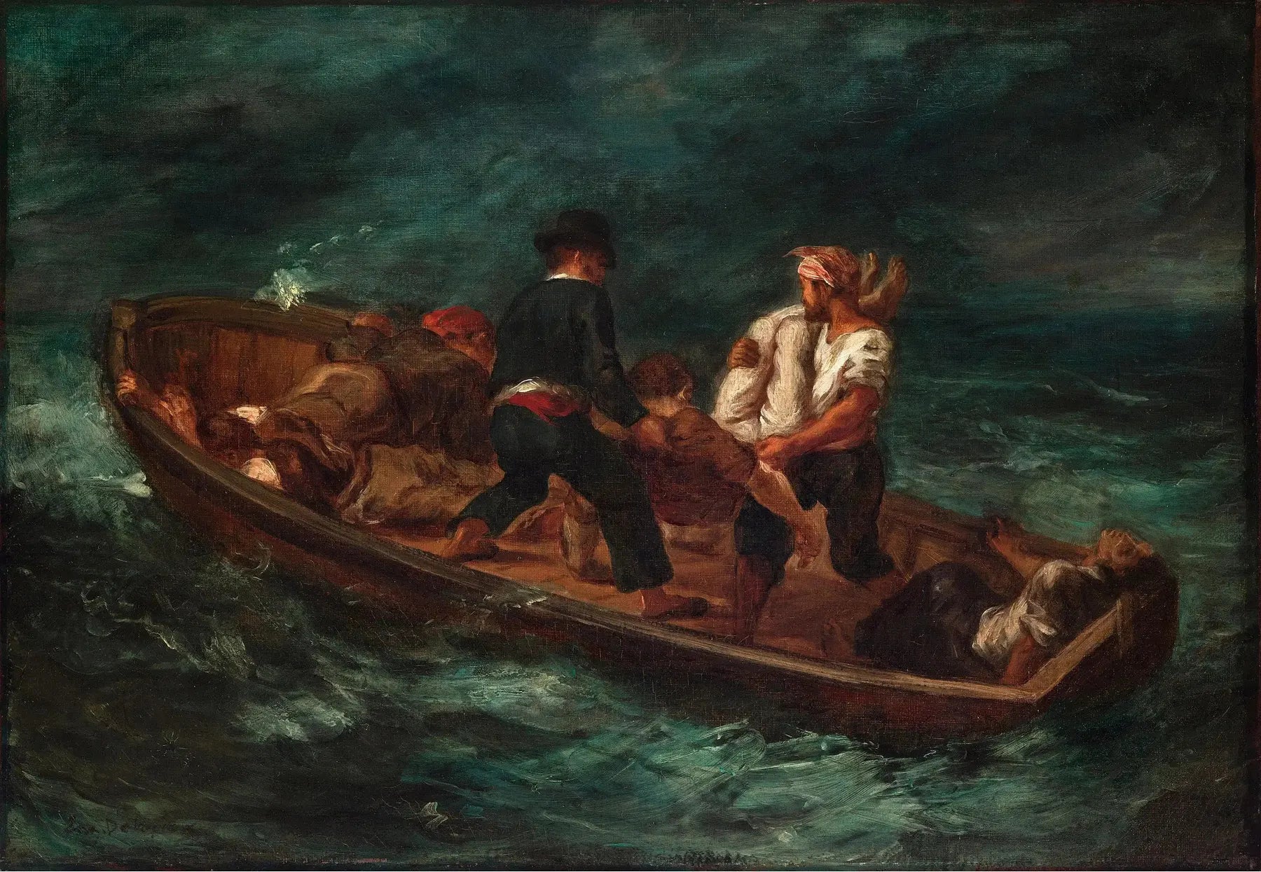 Après le naufrage (Le bateau de Don Juan - le cadavre est jeté dans l'eau) - Eugène Delacroix image 1 reproduction de peinture à l’huile