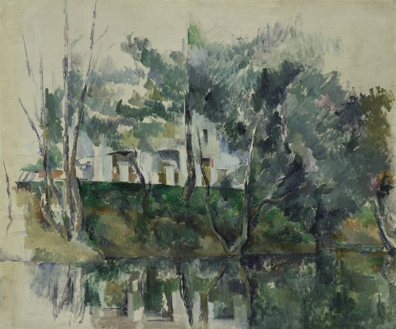 Bäume und Häuser am Wasser - Paul Cézanne