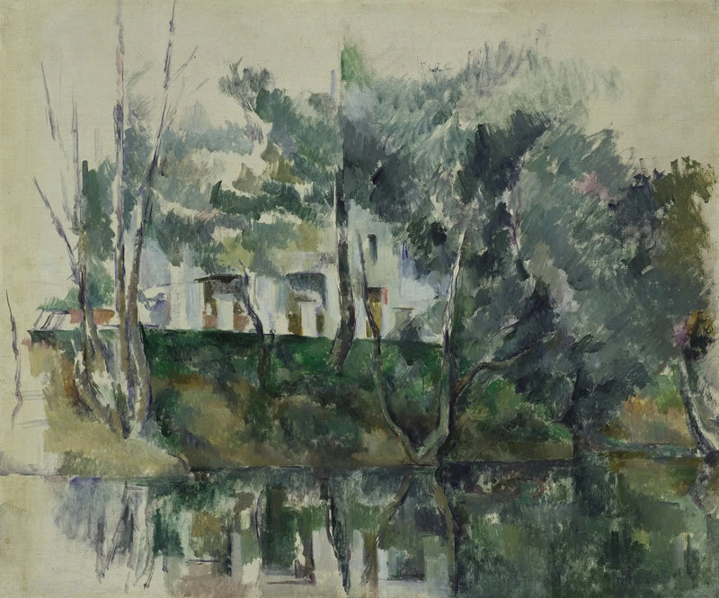 Bäume und Häuser am Wasser - Paul Cézanne