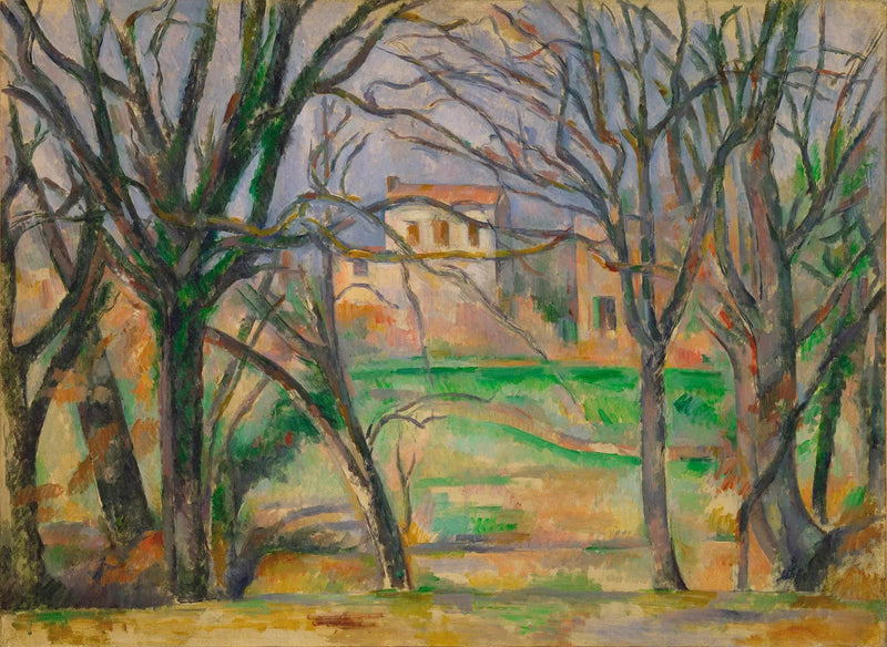Bäume und Häuser am Ort namens La Durane - Paul Cézanne