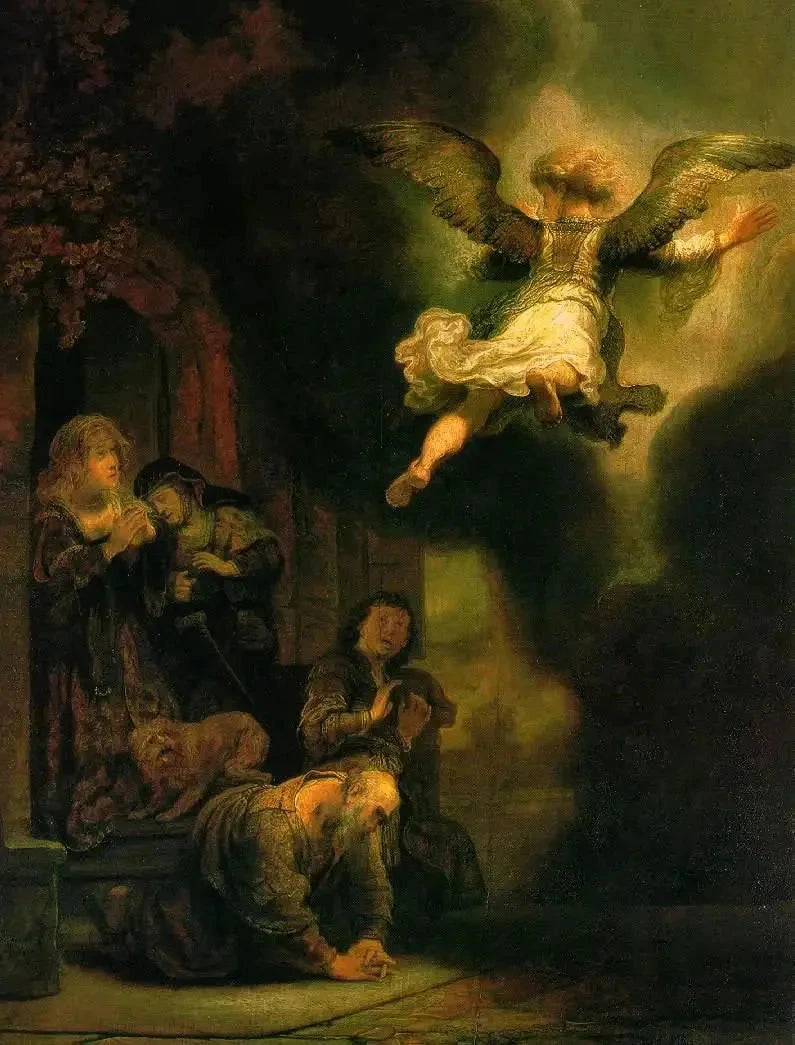 Der Erzengel Raphael verlässt die Familie von Tobias - Rembrandt