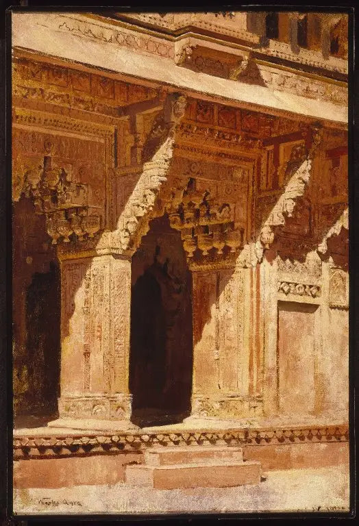 Bögen aus rotem Sandstein, Curiously gearbeitet, Fort Agra, Indien - Edwin Lord Weeks
